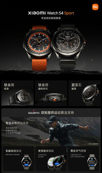 Титановый корпус, сапфировое стекло, круглый экран AMOLED 1,43 дюйма, GPS и eSIM. Представлены Xiaomi Watch S4 Sport – топовые умные часы компании